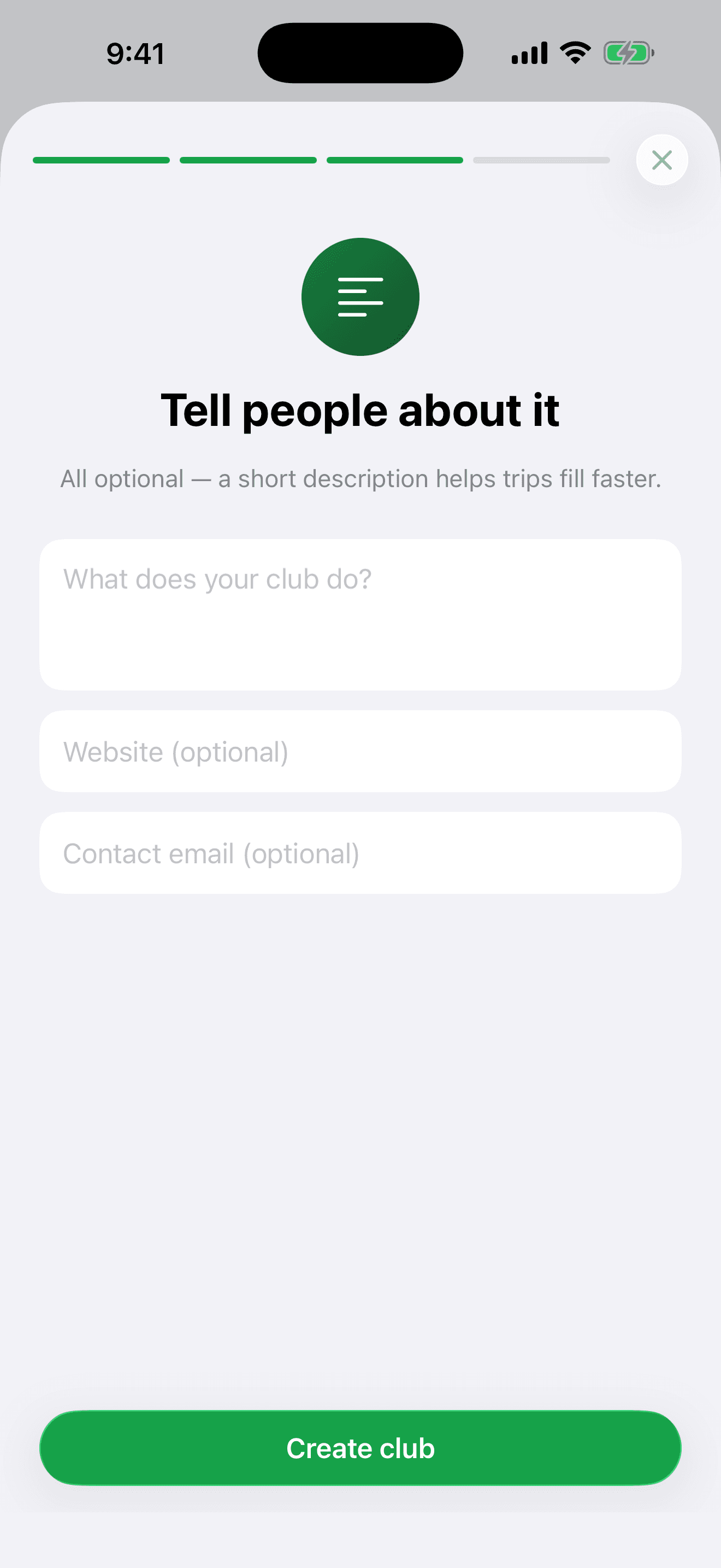 Step 3 — description, website, and contact email